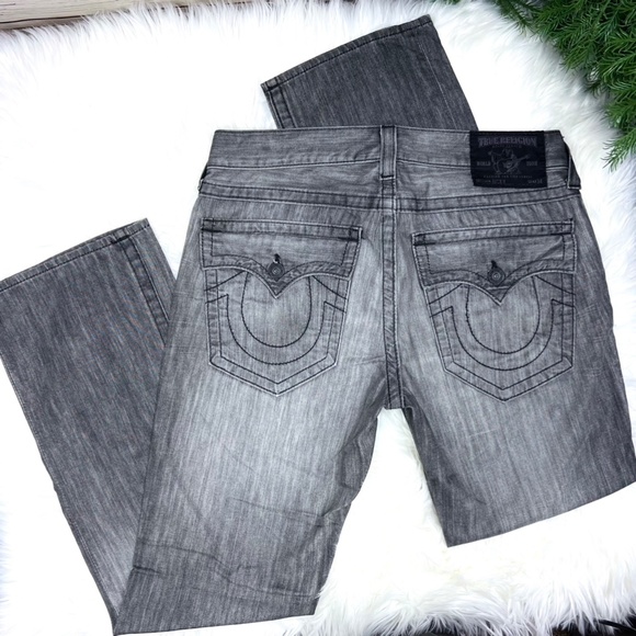 🚫SOLD!👖NWOT |•TRUE RELIGION•| Grey 'Ricky' Straight Leg Flap Pocket Jeans 34 - Picture 5 of 16